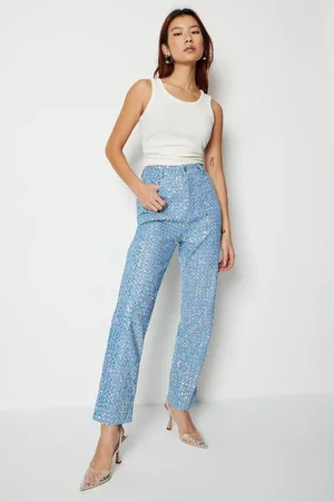 warehouse Sequin Straight Leg Denim Jeans