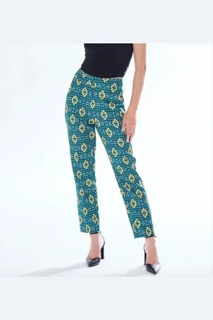 Liquorish African Print Suit Trousers in Green, Yellow & Navy