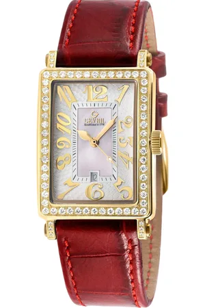 Gevril Ave of Americas Mini IPYG Stainless Steel DIamond Case,White MOP Dial .... Swiss Quartz Watch