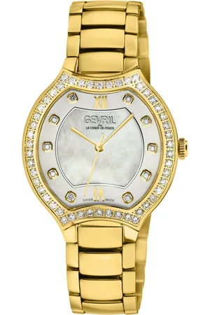 Gevril Lugano Swiss Diamond , MOP Dial, 316L Stainless Steel IPYG Case, 316L Stainless Steel IPYG Bracelet . Swiss Quartz Watch