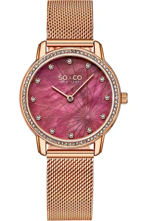 Soco Chelsea 5586 34mm Crystal Studded MOP Watch with Mesh Strap