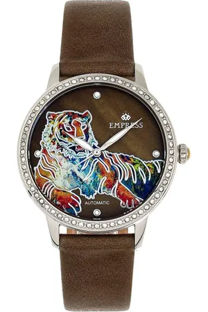 Empress Diana Automatic Engraved MOP Leather-Band Watch
