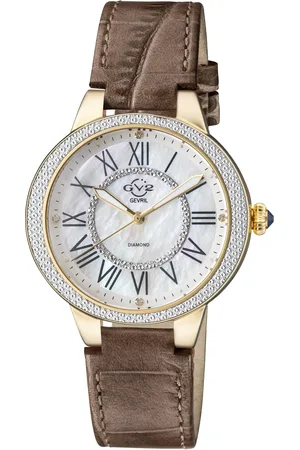 GV2 by Gevril Astor II MOP Dial IPYG Beige strap Swiss Quartz Watch
