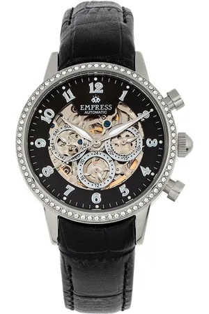 Empress Beatrice Automatic Skeleton Dial Leather-Band Watch with Day & Date