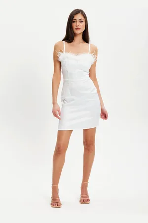 Liquorish Fur Detail Fitted Bandeau Dress