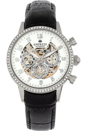 Empress Beatrice Automatic Skeleton Dial Leather-Band Watch with Day & Date