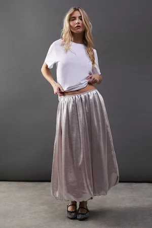 warehouse High Shine Metallic Puff Ball Midi Skirt