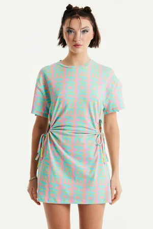 House of Holland Logo Printed Mini Jersey Dress with Cut Out Details and Short Sleeves