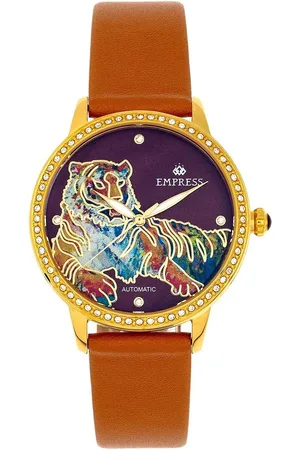 Empress Diana Automatic Engraved MOP Leather-Band Watch