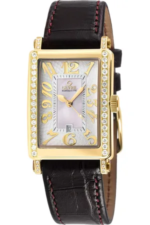 Gevril Ave of Americas Mini IPYG Stainless Steel DIamond Case,White MOP Dial .... Swiss Quartz Watch