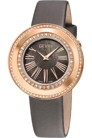Gevril Gandria Swiss Diamond , 316L SS/IPRG Case, Bronze MOP Dial, Genuine Italian Made Leather Strap Swiss Quartz Watch