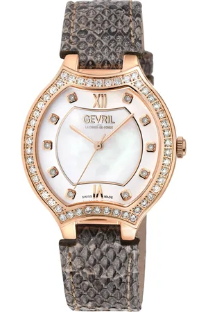 Gevril Lugano Swiss Diamond , MOP Dial, IPRG Case,Genuine Italian Handmade Leather Strap Swiss Quartz Watch