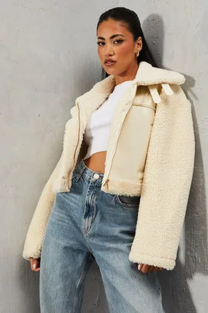 MissPap Borg Buckle Detail Cropped Aviator Jacket