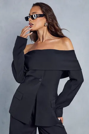 MissPap Tailored Bardot Fitted Blazer Top