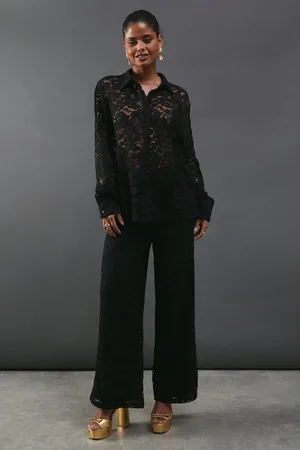 warehouse Lace High Waist Straight Leg Trouser