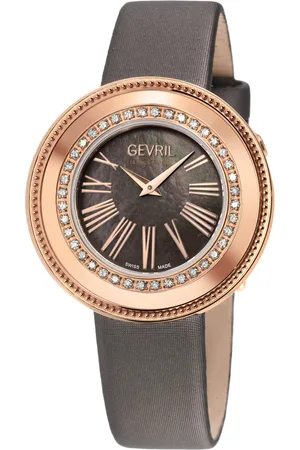 Gevril Gandria Swiss Diamond , 316L SS/IPRG Case, Bronze MOP Dial, Genuine Italian Made Leather Strap Swiss Quartz Watch