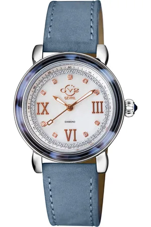 GV2 by Gevril Marsala Tortoise Mother Of Pearl Dial, Demin Suede Swiss Quartz Watch