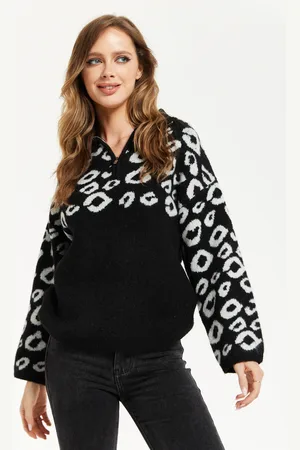 Liquorish And White Jacquard Animal Pattern Jumper With Zip Front