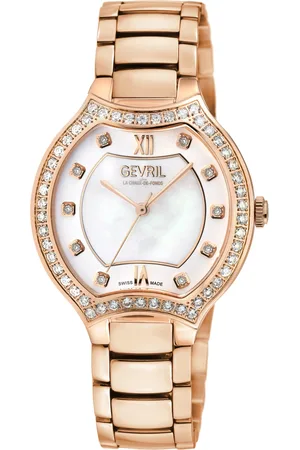 Gevril Lugano Swiss Diamond , MOP Dial, 316L Stainless Steel IPRG Case,316L Stainless Steel IPRG Bracelet . Swiss Quartz Watch