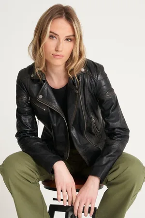 Barneys Originals Washed Leather Biker Jacket