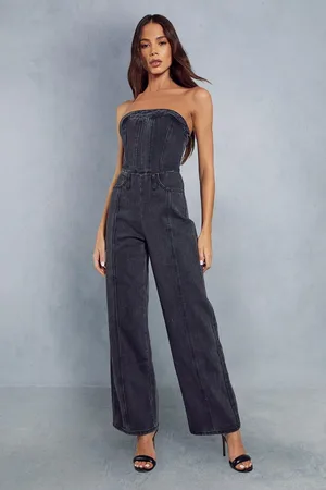 MissPap Bandeau Denim Wide Leg Jumpsuit