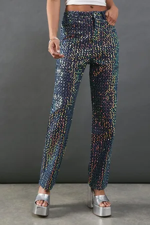 warehouse Sequin Straight Leg Denim Jeans