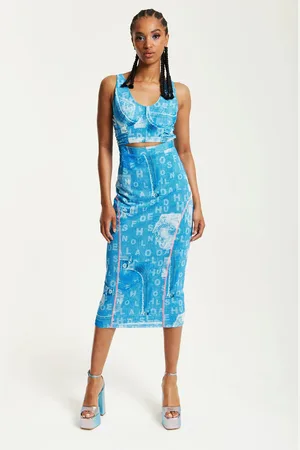 House of Holland Denim Print Midi Dress With Cut Out