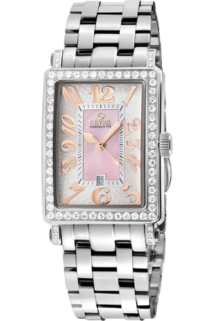 Gevril Ave of Americas Mini Stainless Steel Diamond Case, Pink MOP Dial Swiss Quartz Watch