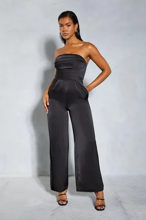MissPap Satin Bandeau Ruched Bust Straight Leg Jumpsuit
