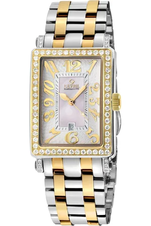 Gevril Ave of Americas Mini Two toned IPYG Stainless Steel Diamond Case, White MOP Dial Swiss Quartz Watch