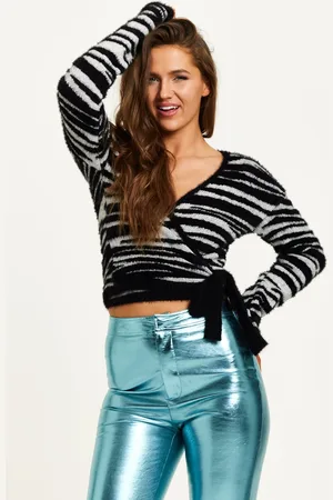 Liquorish Zebra Pattern Wrap Cardigan In And White