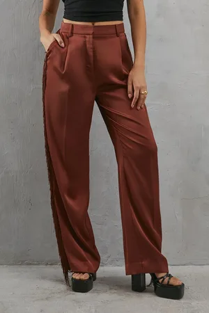 warehouse Premium Fringe Side Straight Leg Trouser