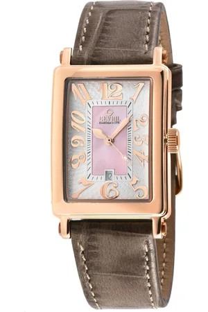 Gevril Ave of Americas Mini Rose Stainless Steel Case, Pink MOP Dial ..Genuine Leather Strap. Swiss Quartz Watch