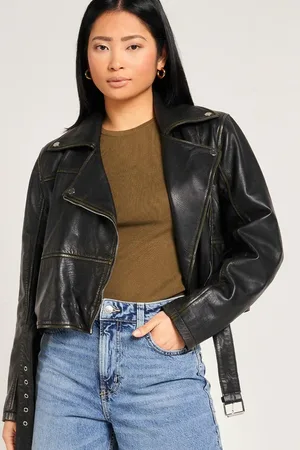 Barneys Originals Cropped Washed Leather Biker