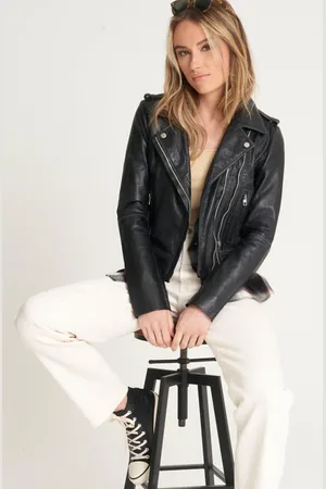 Barneys Originals Tall Beppe Washed Leather Biker Jacket