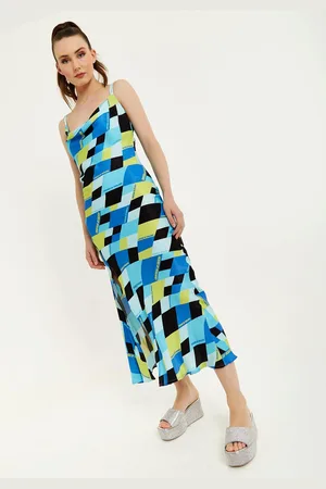 House of Holland And Black Printed Midi Dress With Cowl Neck