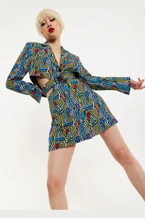 House of Holland Mini Jacket Dress Lightning Bolt Print With Buckle Fastening