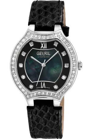 Gevril Lugano Swiss Diamond , MOP Dial, 316L Stainless Steel Case, Genuine Italian Handmade Leather Strap. Swiss Quartz Watch