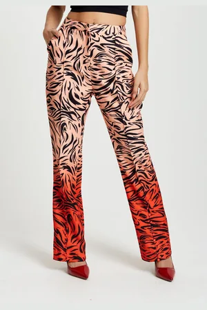 Liquorish Zebra Print Suit Trousers With Slit Detail In Orange And Nude
