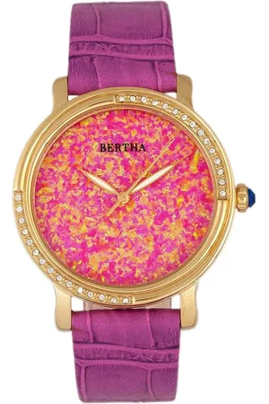 Bertha CourtneyOpal Dial Leather-Band Watch