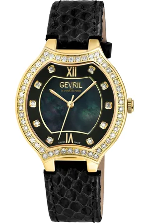 Gevril Lugano Swiss Diamond , MOP Dial, IPYG Case,Genuine Italian Handmade Leather Strap Swiss Quartz Watch