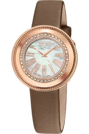 Gevril Gandria Swiss Diamond , 316L SS/IPRG Case, MOP Dial, Genuine Italian Made Leather Strap Swiss Quartz Watch