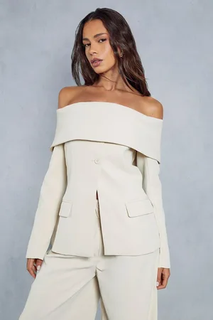 MissPap Tailored Bardot Fitted Blazer Top