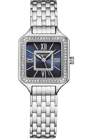 Stuhrling Confidant Quartz 4020 Watch Stainless Steel Beaded Bracelet Elegant Rectangle Design with Miyota Movement and Crystal Bezel