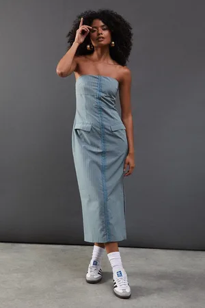 warehouse Check Hook & Eye Fitted Bandeau Midi Dress