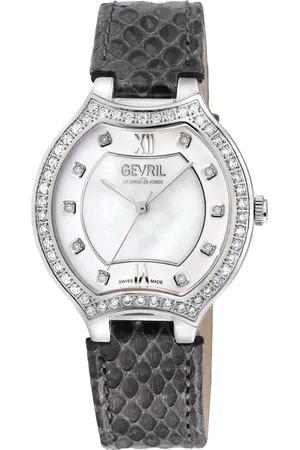 Gevril Lugano Swiss Diamond , MOP Dial, 316L Stainless Steel Case, Genuine Italian Handmade Leather Strap Swiss Quartz Watch