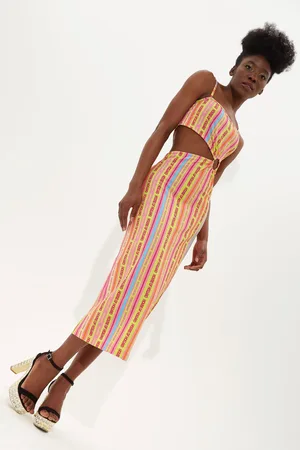House of Holland Printed Jersey Midi Dress With Cut Out Detail