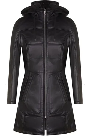 Infinity Leather Hooded Quilted Parka Coat-Olney