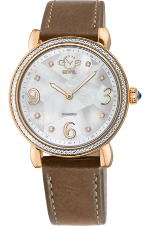 GV2 by Gevril Ravenna 12611 White MOP Dial Taupe Leather Swiss Quartz Watch