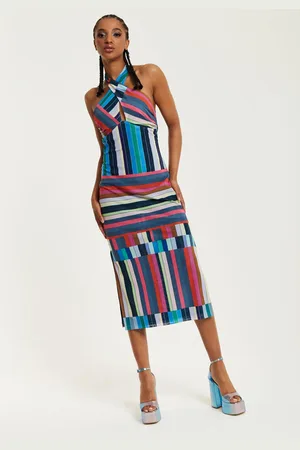 House of Holland Colour Bar Halter Neck Midi Dress